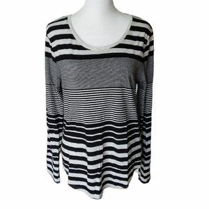 Merona black grey soft striped long-sleeved lightweight tee size L